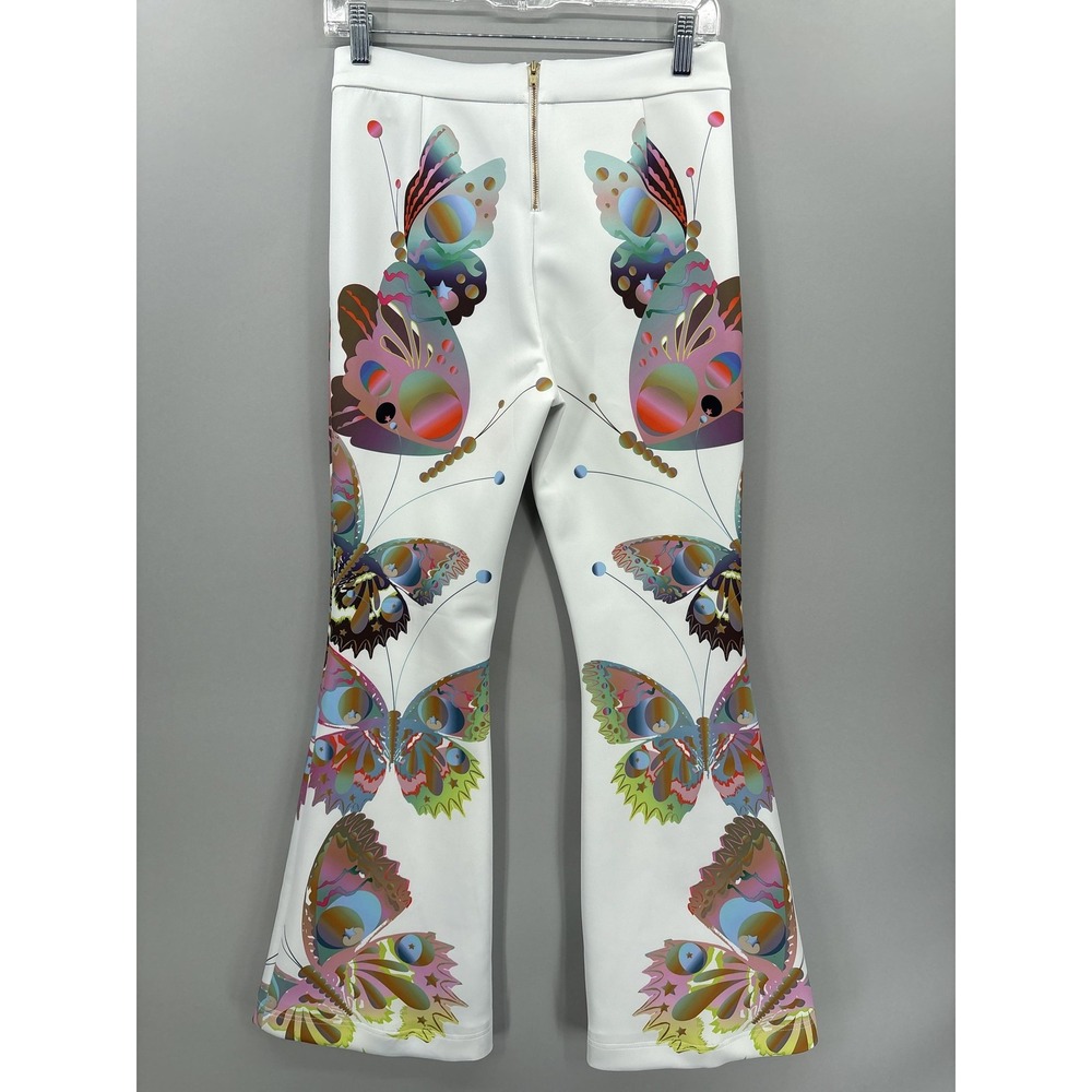 Cynthia Rowley Pants 6 White Butterfly Bonded Fit Flare Stretch Festival Boho - Picture 8 of 13